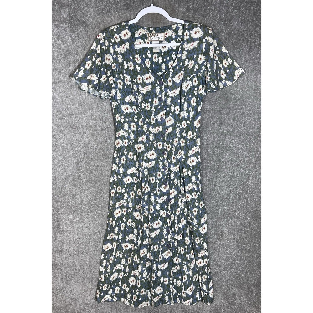 VTG California Gold Rush Prairie Dress Womens Size M Floral Rayon Cottagecore